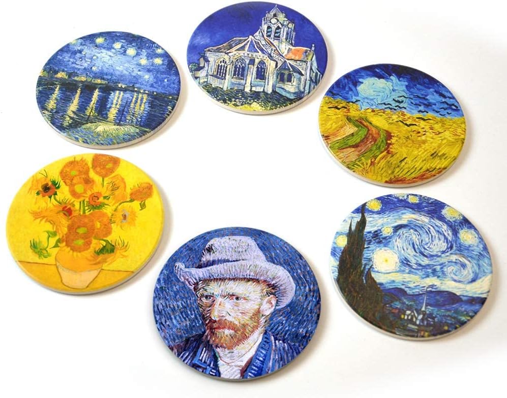 Coasters for Drinks Van Gogh Art Ceramic Coasters - Use 2 Famous Van Gogh Paintings, Unique Housewarming Gifts for New Home Decorative
