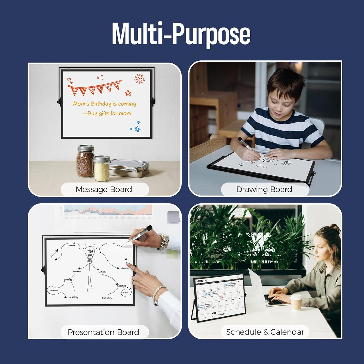 17" x 12" Dry Erase Calendar, Magnetic Desktop Whiteboard with Stand