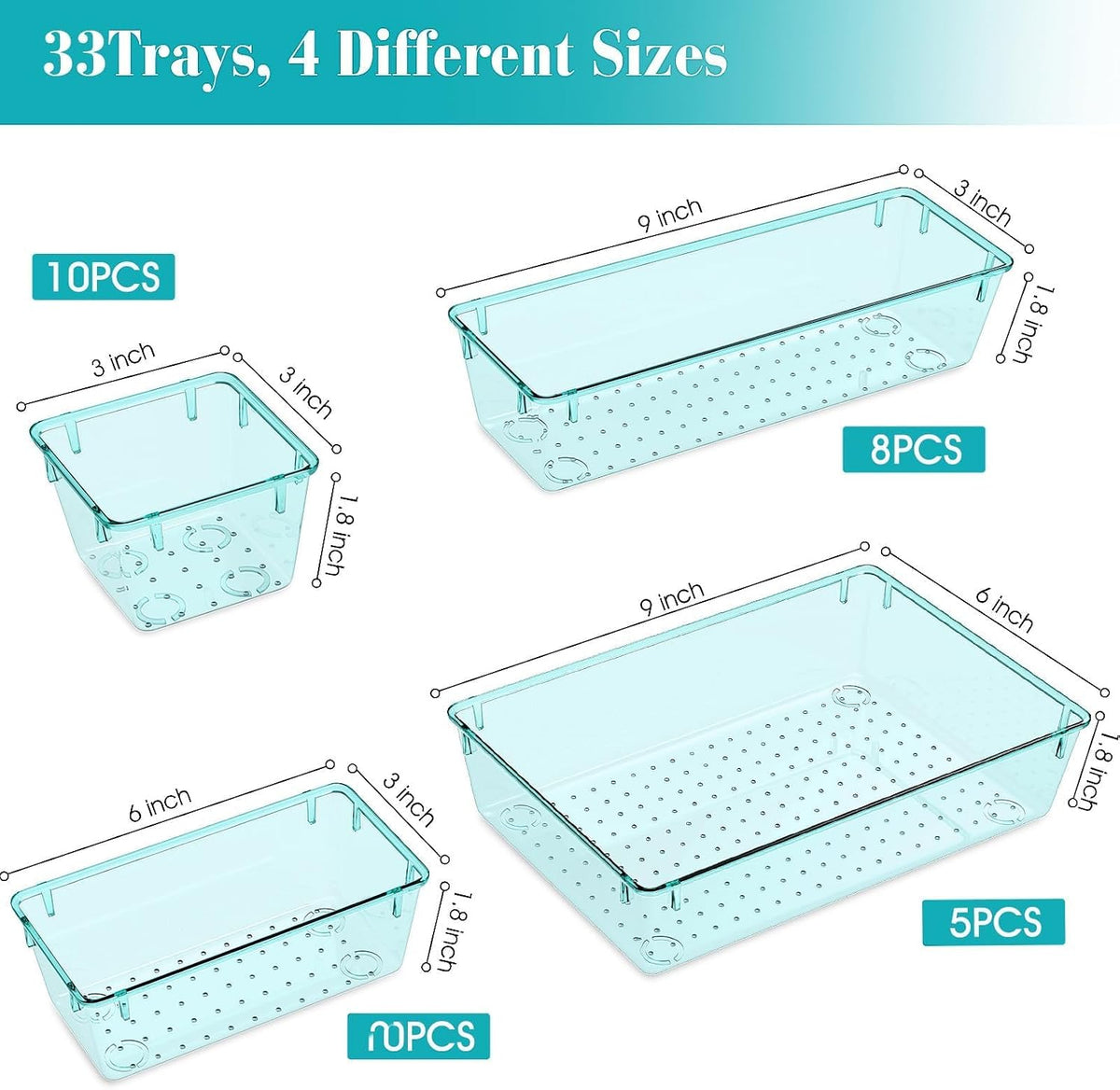 Clear Plastic Drawer Organizers Set, 4 Size Desk Drawer Organizer Trays for Makeup, Jewelry, Kitchen Utensils, Gadgets and Office Accessories