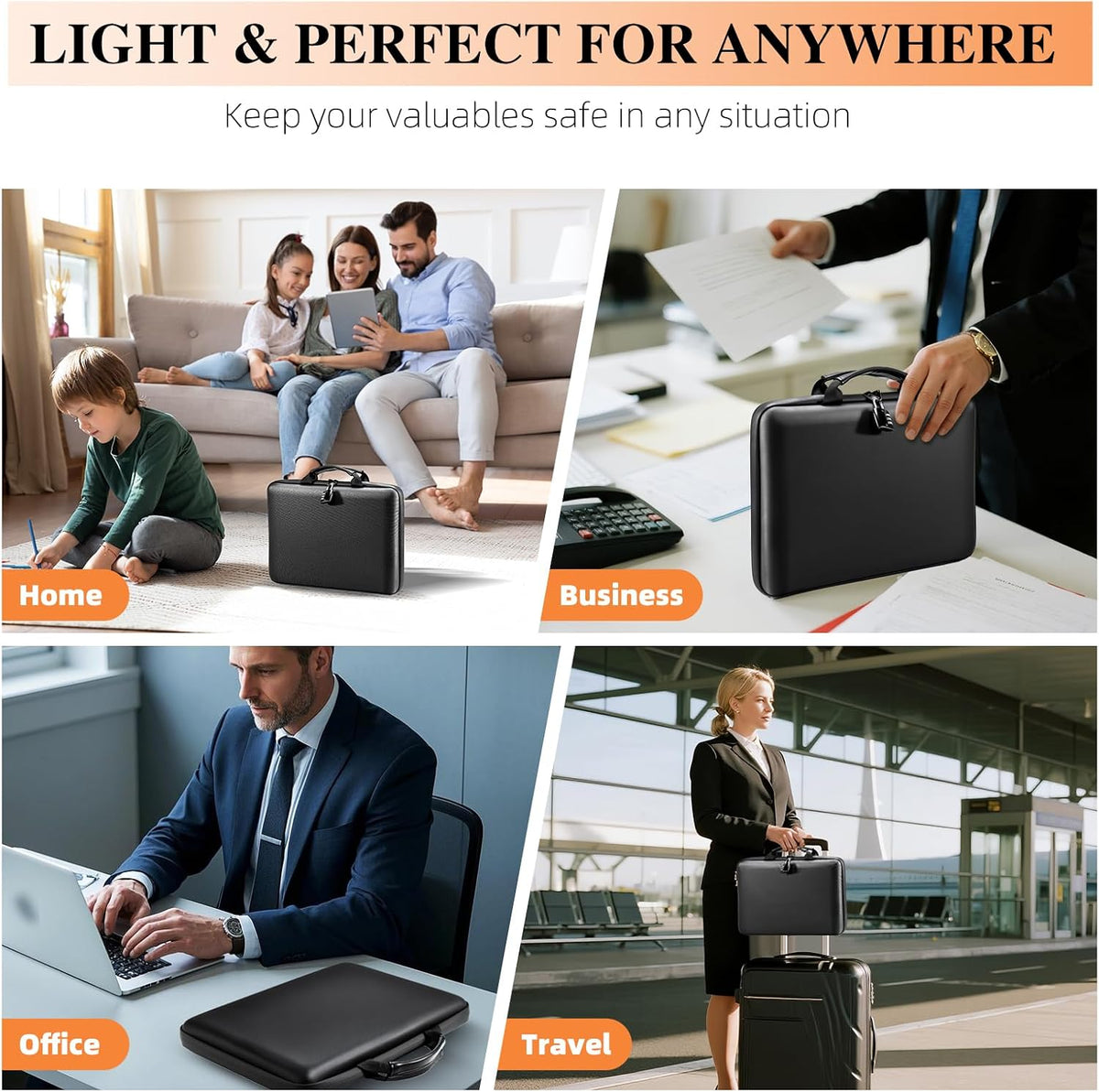 Fireproof Document Box File Organizer: Hard-Shell Case Fireproof Waterproof Box with Lock & 13 Pocket Accordion File Folder - Portable Home Office Travel Safe Storage for Important Documents and Files
