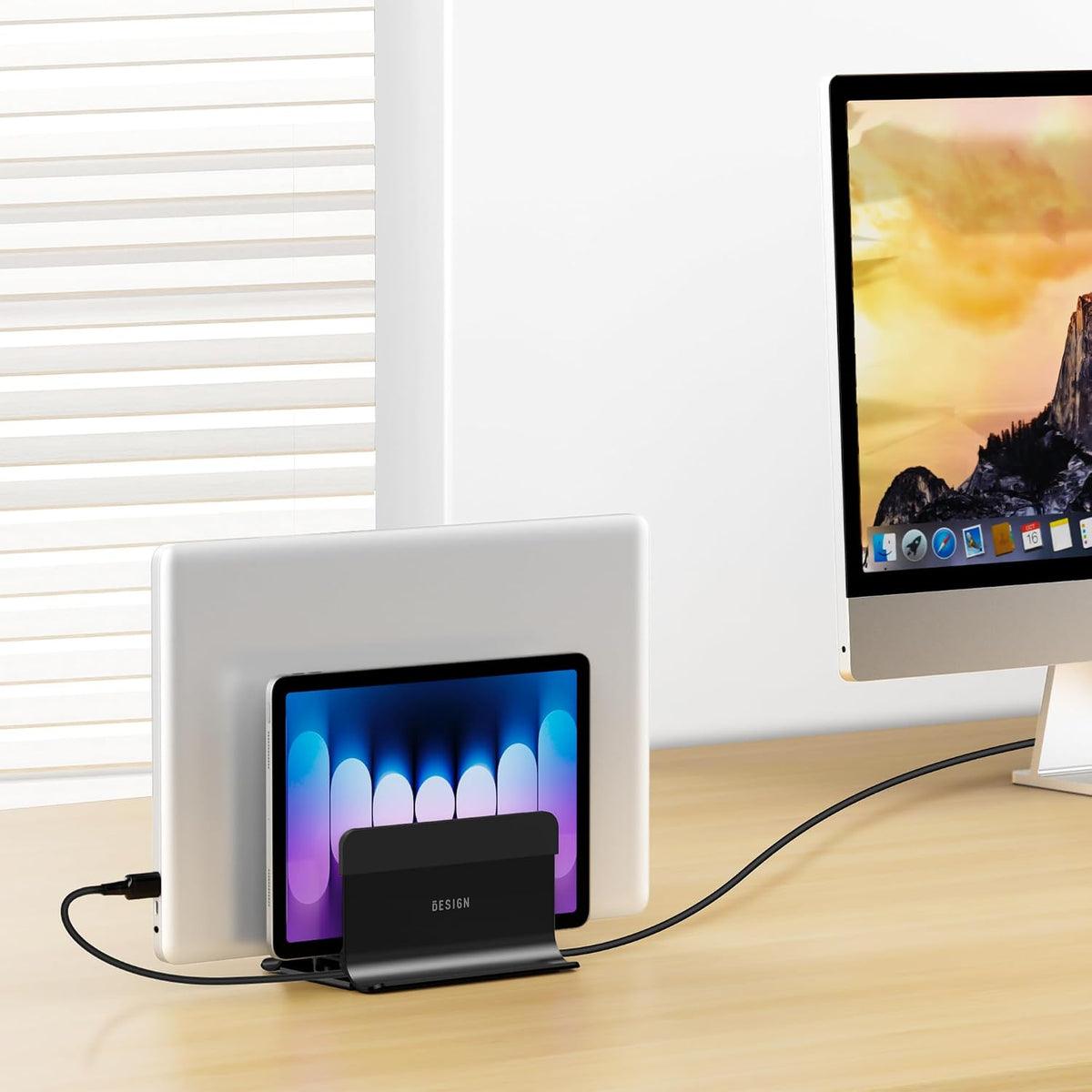 LS13 Vertical Laptop Stand Holder for Desk, 4 in 1 Desktop Stand Holder for Laptops, Tablets, Smart Phones