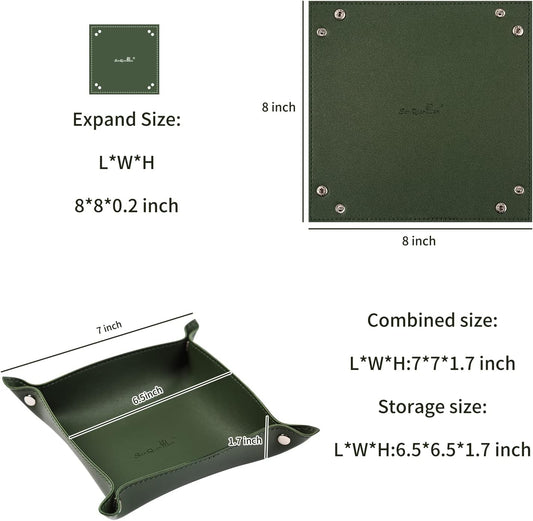 Leather Jewelry Valet Tray for Women and Man (Dark Green-B)