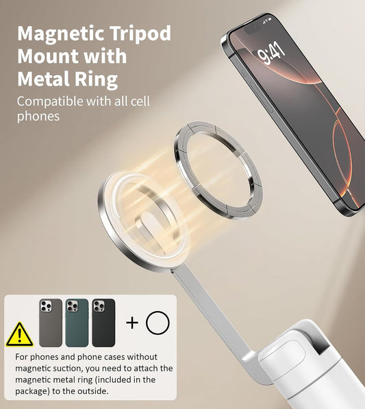 68" Magnetic Aluminum Phone Tripod Selfie Stick for iPhone & Android