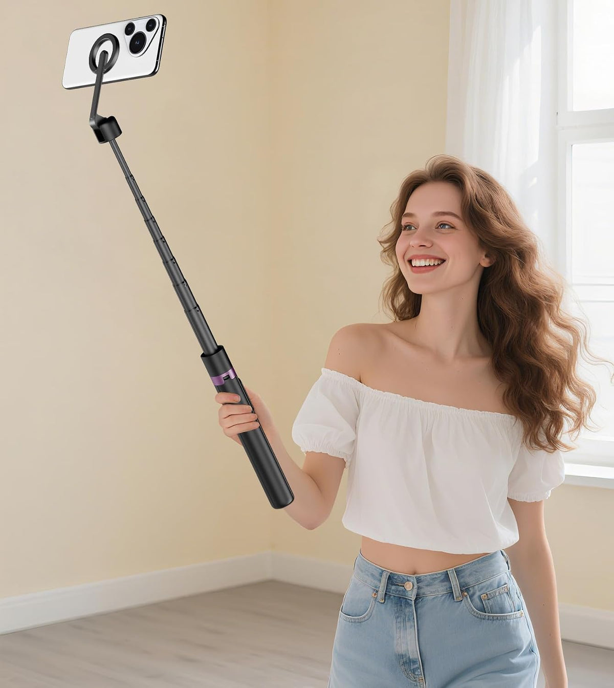 68" Magnetic Aluminum Phone Tripod Selfie Stick for iPhone & Android