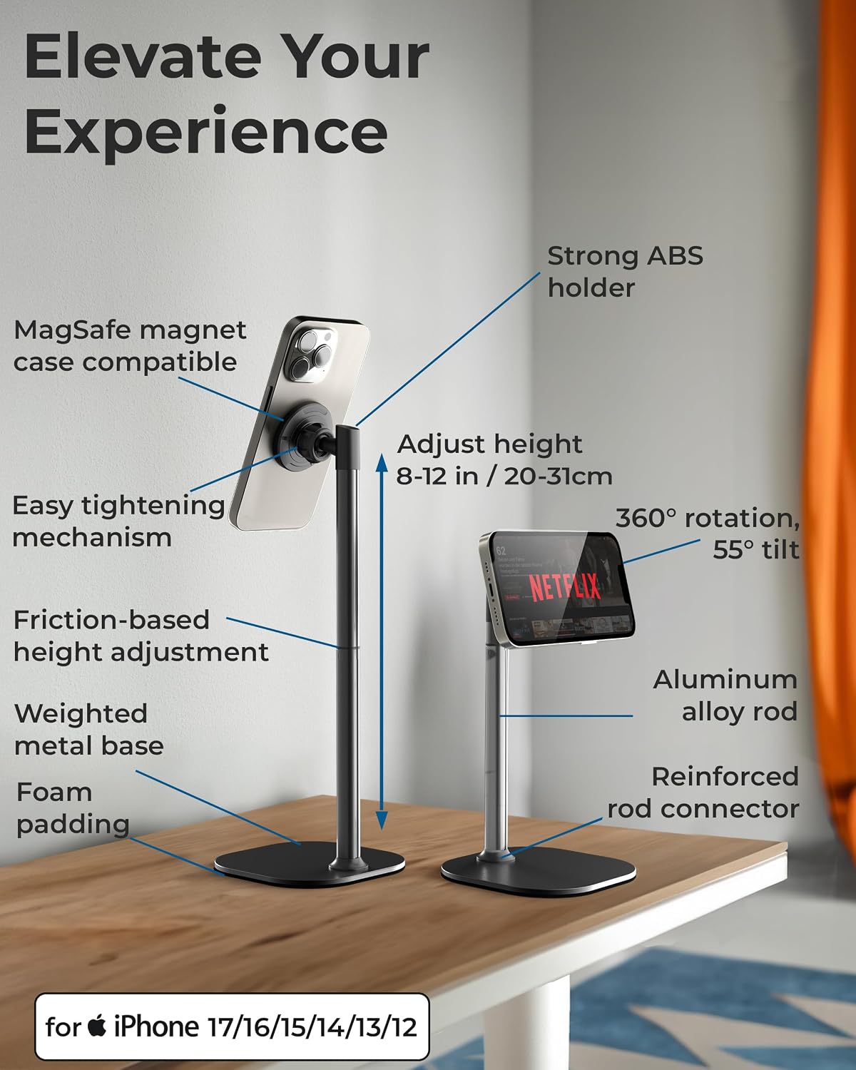 COOPER MagStand Magnetic Phone Stand for Desk, MagSafe Tripod, iPhone 17