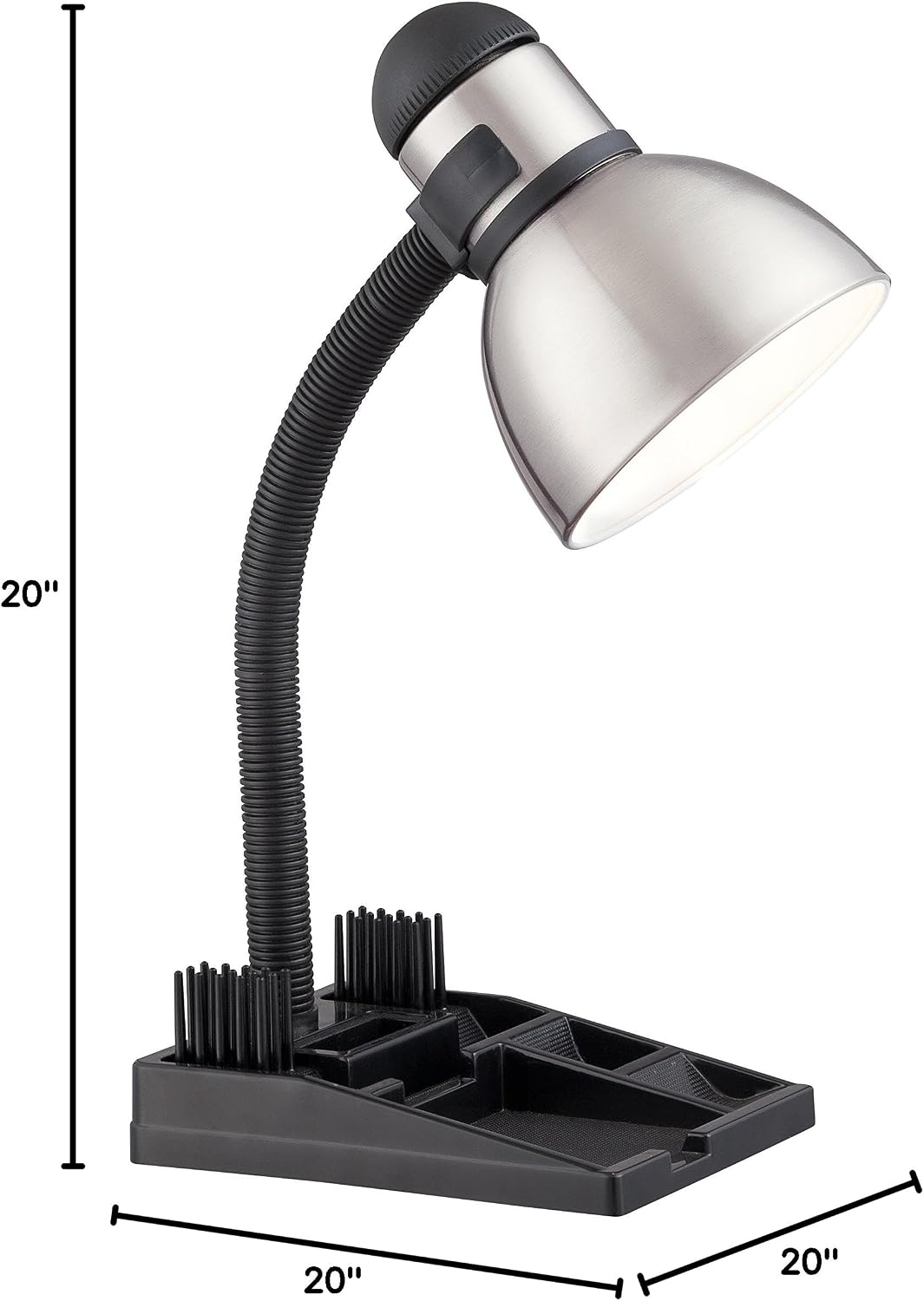 57/056 Gooseneck Desk Organizer Lamp with 13-watt GU24 2700K Mini Spiral, 20" x 20" x 20", Steel/Black