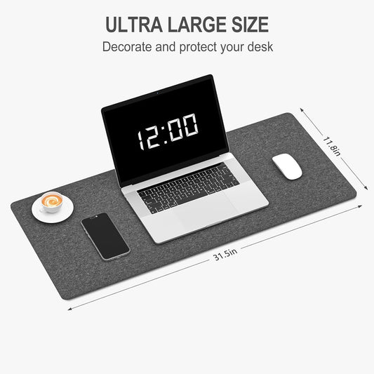 Felt Desk Mat, Minimalist Large Mouse Pad XL 31.5 x 11.8 in, Desk Matt for Desktop, Keyboard, Laptop, Computer, Office, Work from Home, Gaming, Gray