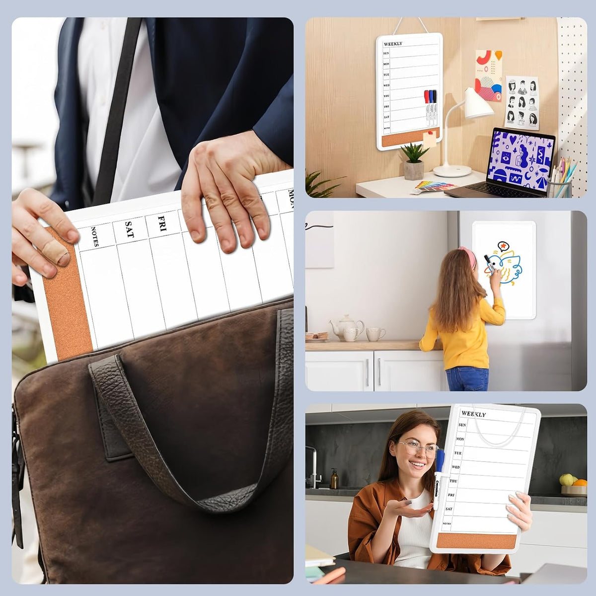 Weekly Whiteboard Calendar for Wall, Small 11" x 17" Planning Board with Plastic Frame, Hanging Dry Erase Calendar for Kitchen Planner, Home, Office