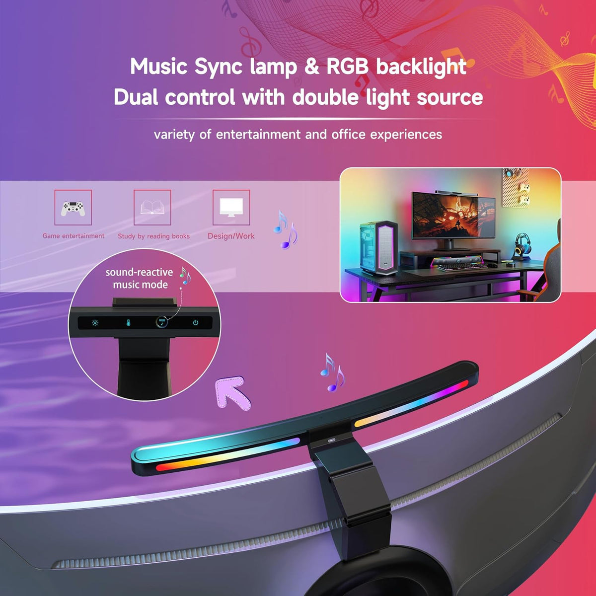 Curved Monitor Light Bar with Wireless Remote,Monitor Auto-Dimming and Camera Base,Applicable to All Screens. No Screen Glare,for Home Office