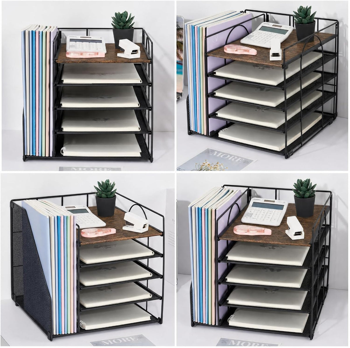 LEKETREE Desk Organizers and Accessories, 5-Tier Paper Letter Tray Organizer with File Holder, Desktop Organizer for Office Supplies (Black)
