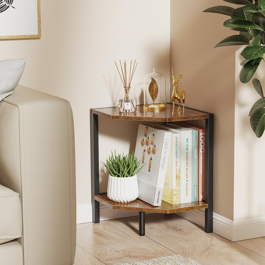 Corner Shelf Stand, 2 Tier Industrial Corner Bookshelf