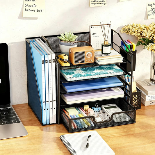 5-Tier Desk File Organizer, Paper Organizer, Black