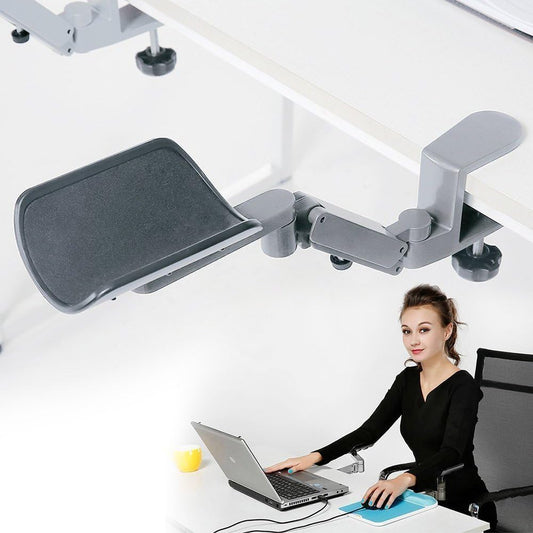 Ergonomic Arm Rest for Desk Rotating Computer Arm Support Clamp On Office Elbow Rest Arm Support Shelf Hand Rest 360 Degrees Rotatable Desk Tray
