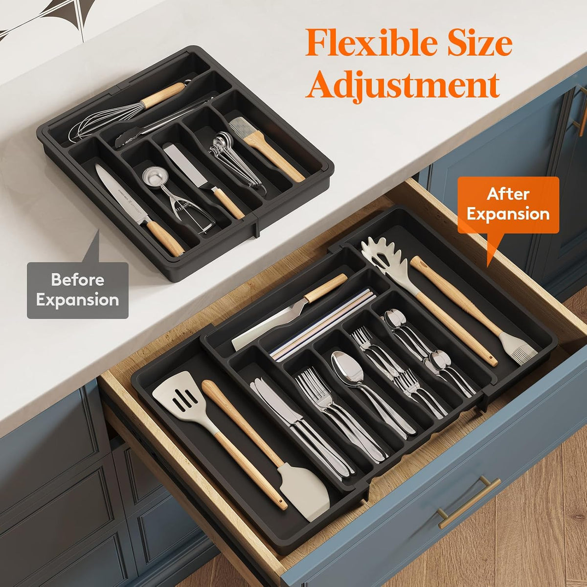Expandable Silverware Drawer Organizer, Kitchen Utensil Tray