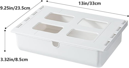 Under Desk Drawer, Large Self-Adhesive Under Desks Organiser, 13x9.2inch Hidden Under Desk Storage Box Cosmetics Case for Storage of Cutlery, Office Supplies, Stationery and Cosmetic (White)