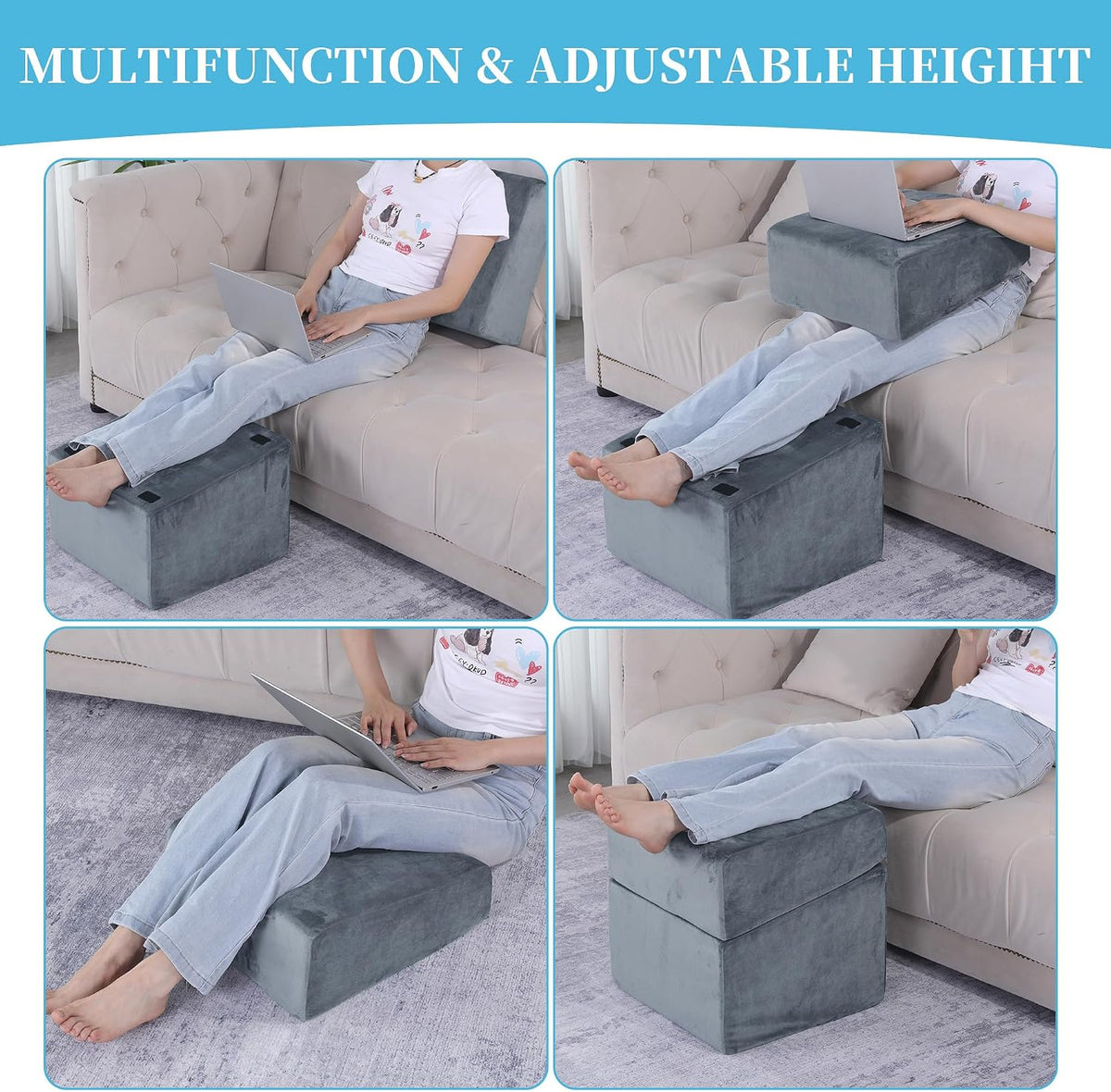 Under Desk Foot Rest, Ergonomic Office Footrest with 3 Adjustable Heights, High-Density Memory Foam Leg Rest for Home, Travel, Airplane with Washable Cover