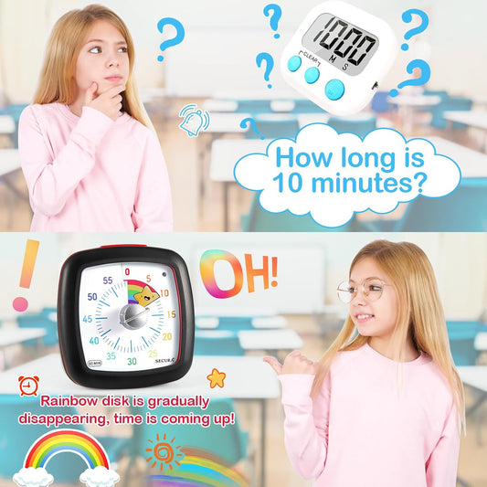 60-Minute Visual Timer, Silent Study Timer for Kids and Adults