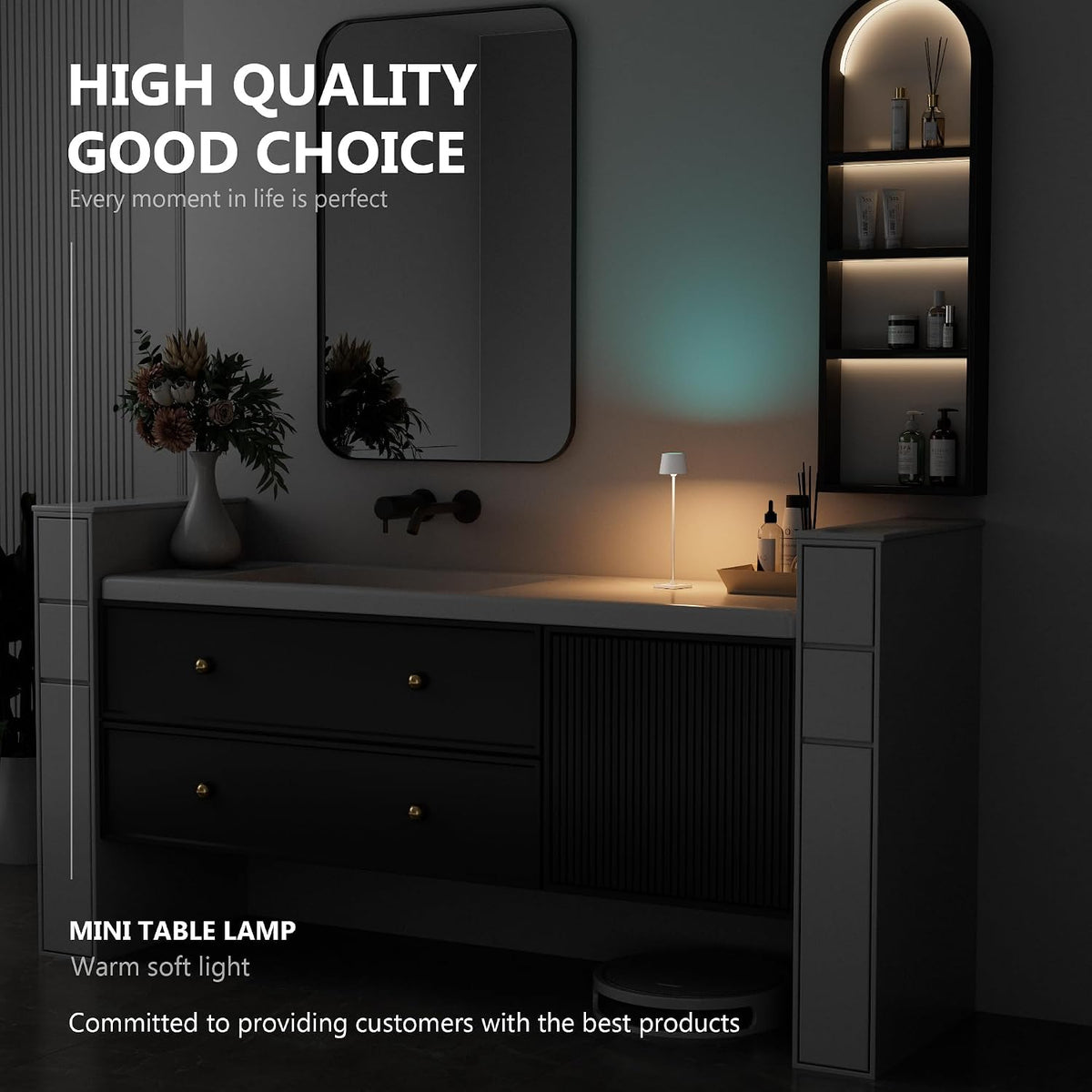 Compact Cordless Table Lamp, Rechargeable LED Night Light, Dual Light Source (RGB Top & Warm Bottom), Touch Control & Timer, Metal Lamp for Bedroom & Kids Room (Black 1pack)