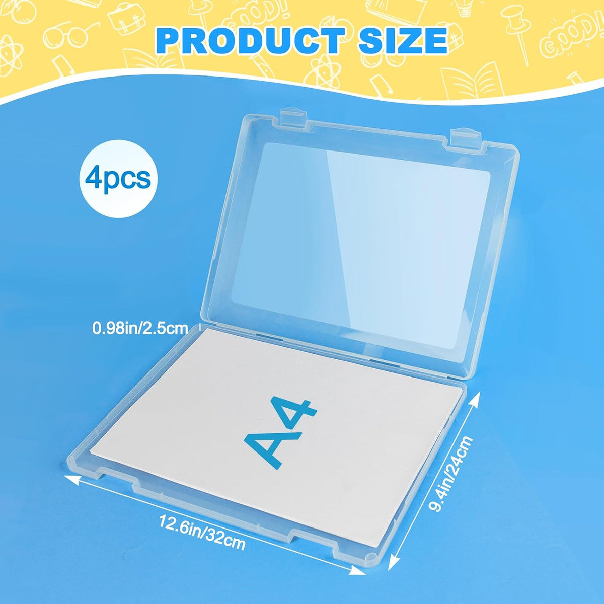 1 Pack A4 File Box Paper Organizers Holder, Transparent Document Paper Project Case, Plastic Paper Storage Container Box File Protector for Magazine, Scrapbook, Office School Supplies