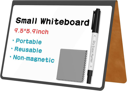 Portable Dry Erase Board,Reusable Whiteboard Notebook, Double-Sided White Board PU Cover 9.5"x6.6" with Marker,Wipe Cloth (Orange)
