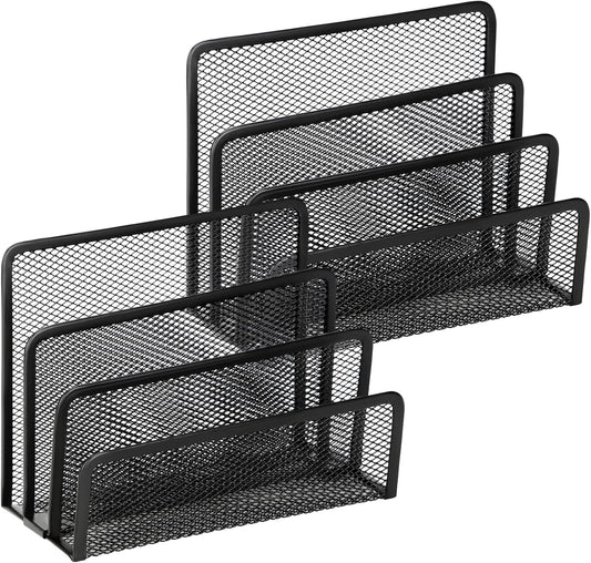 2 Pieces Desk Mail Organizer, Metal Mesh Small File Holders Letter Organizer, Bill/Document/Filing/Folders/Paper Organizer for Desktop (BLACK-2PCS)