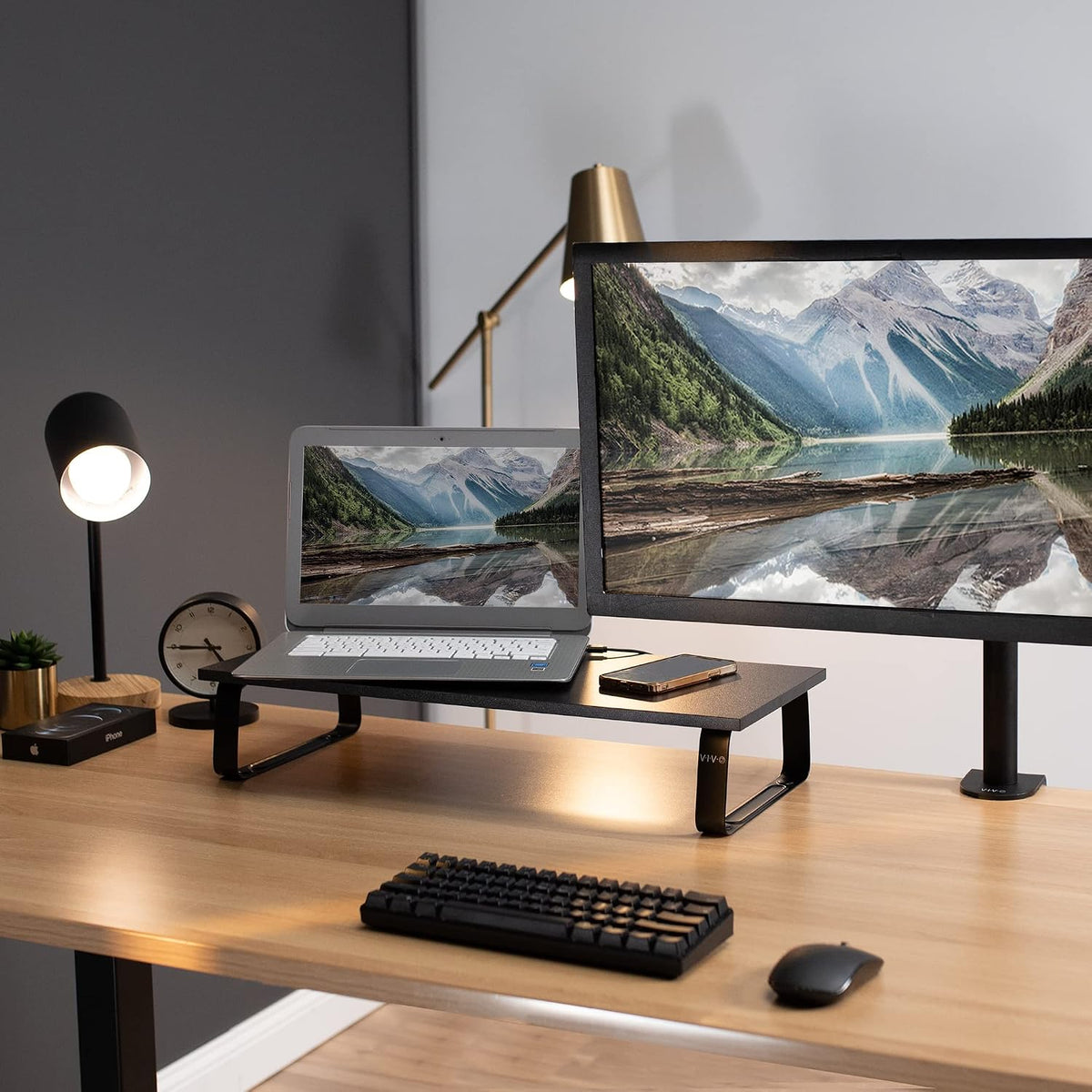 Monitor and Laptop Stand, 24 inch Desktop Riser, Black, STAND-V000D