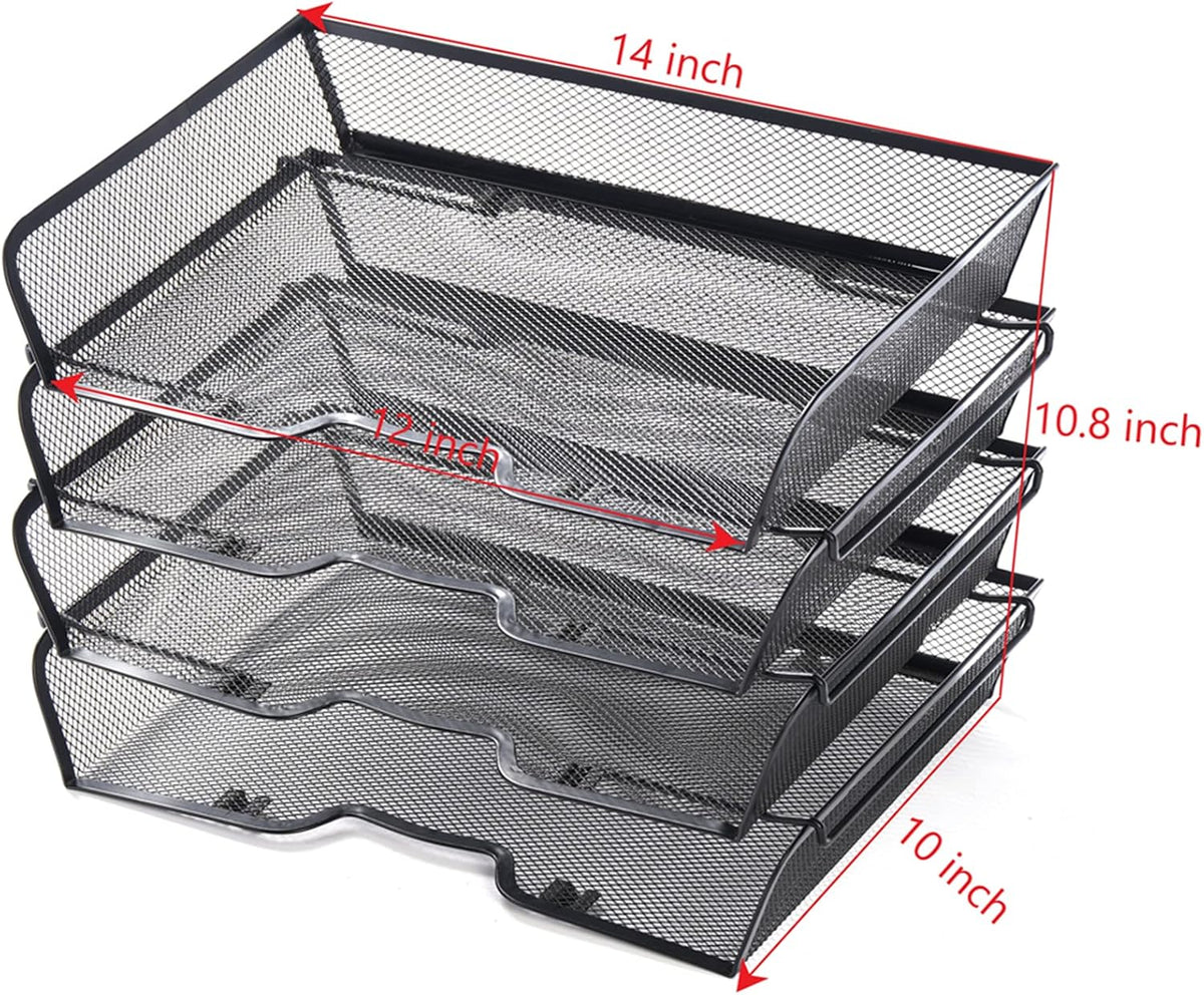 4 Tier Mesh Stackable File Trays Letter Trays,Black