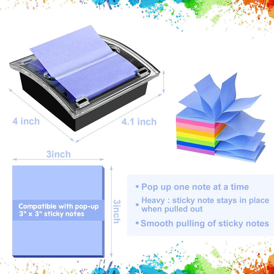 3x3 Inches Pop Up Sticky Note Dispenser, Black Base
