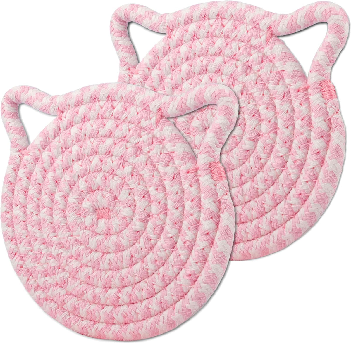 Cute Coasters for Desk Set of 2, Extra Large 4.8 in* 8mm, Absorbent Handmade Fabric Drink Coasters for Coffee & Tea - Fall House Warm Home Décor, Protect The Wooden Table (2 Pack-Cat-Blush Pink)