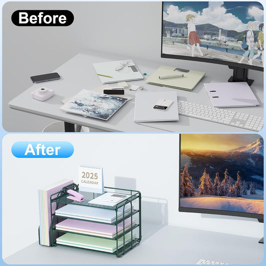 4-Tier Paper Organizer for Desk with File Organizer
