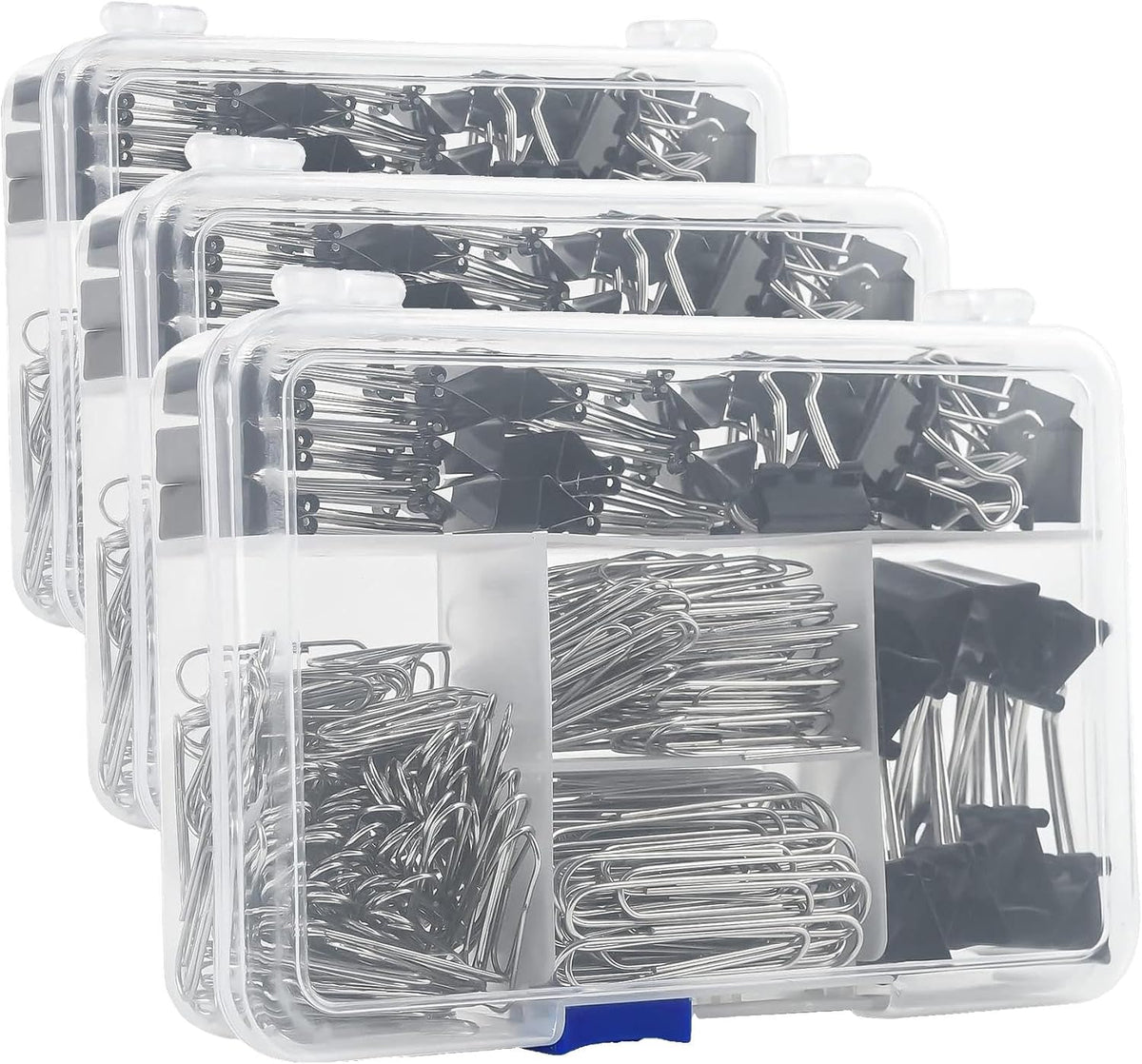 Assorted Size Binder Clips & Jumbo Paper Clips Set - 340pcs Black, Large for Office & School Supplies, in Container with Compartments