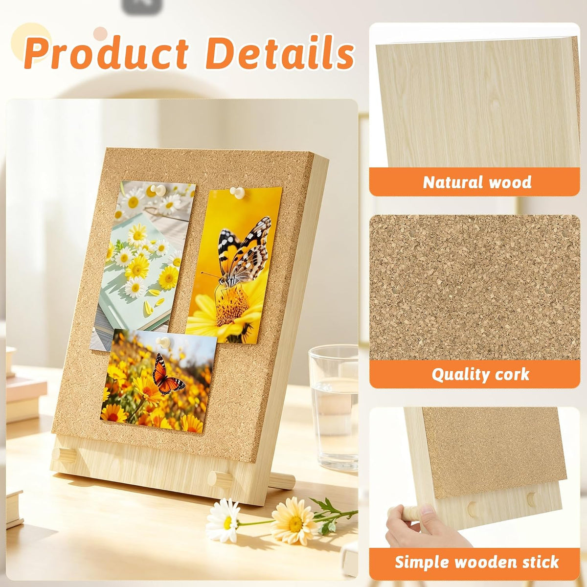 Wood Frame Bulletin Board, Cork Board, Wood, Small
