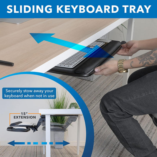 ! Under Desk Keyboard Tray, Adjustable Slide-Out Keyboard, Black