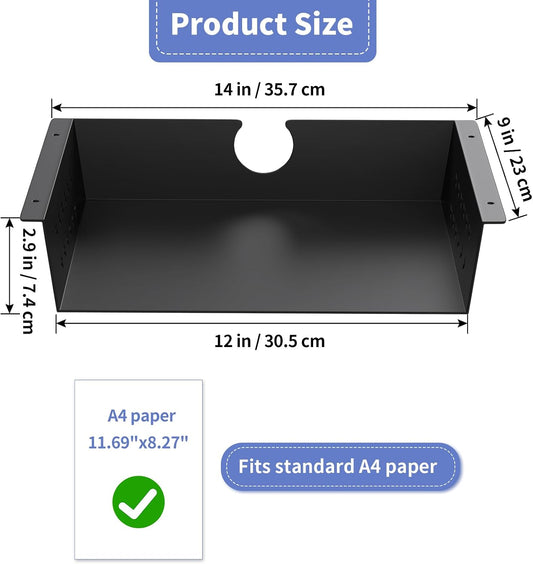 Under Desk Storage Shelf, Under Desk Tray with Felt Liner, Screw Mount Under Table Hidden Storage for Home Office, Kitchen Cabinet