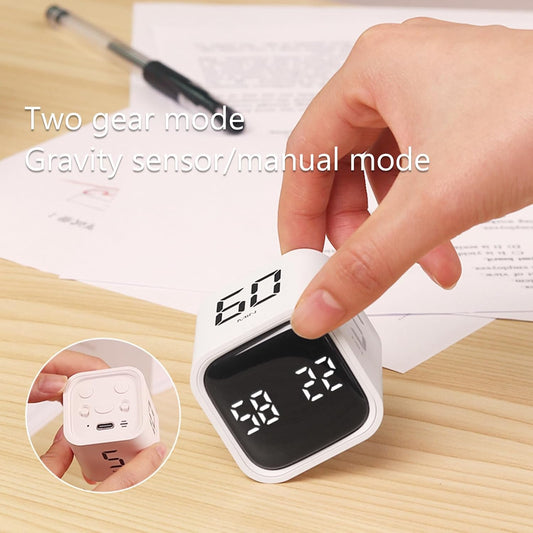 Digital Cube Pomodoro Timer Desk Rechargeable Productivity Timer 5/10/30/60min & Custom Countdown, Vibration & Adjustable Sound Alarm,for Task Work Kitchen ADHD Kids Studying (White)