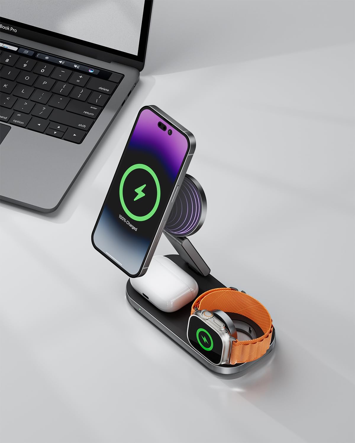 3-in-1 Charging Station for Apple Device, Qi2 25W Certified Magnetic Wireless Fast Charger Stand Compatible with MagSafe for iPhone 18/17/16/15/14/13/12/Air/Duo Series, Apple Watch & AirPods