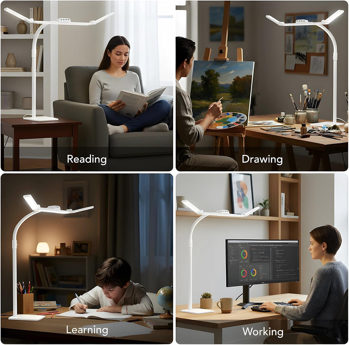 LED Desk Lamp for Home Office with Base, 28.2" Adjustable Gooseneck Swing Arm Ultra Bright Desk Light, Dimmable Architect Table lamp for Desktop Computer Light, Reading, Study, Workbench