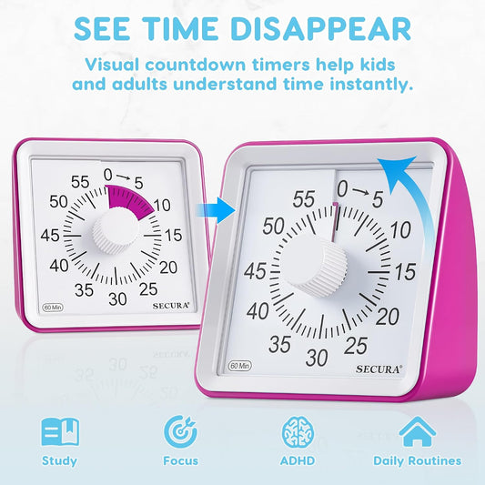 Visual Timer for Kids, 60 Minute Classroom Countdown Timer for Study