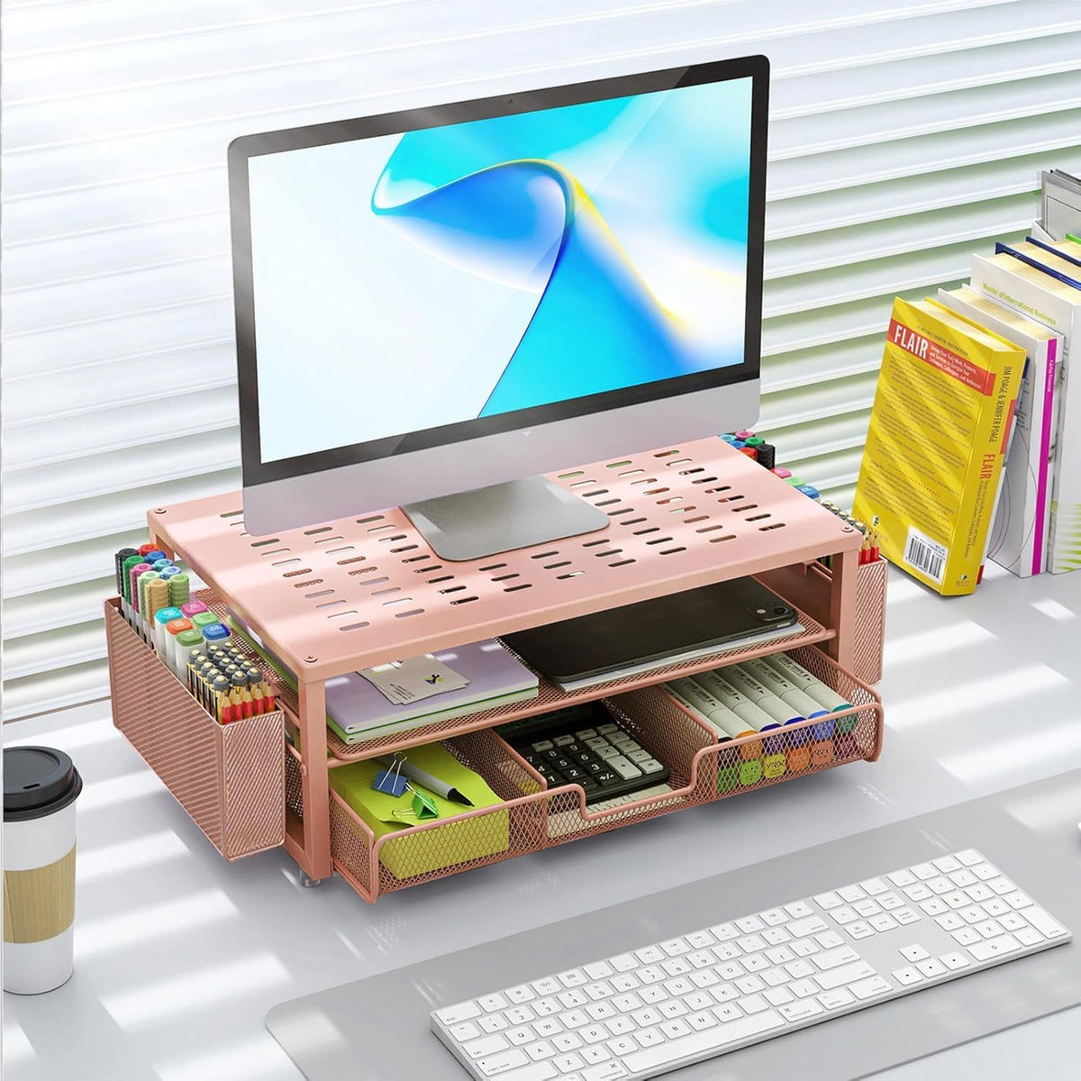 Monitor Stand with Drawer and 2 Pen Holders