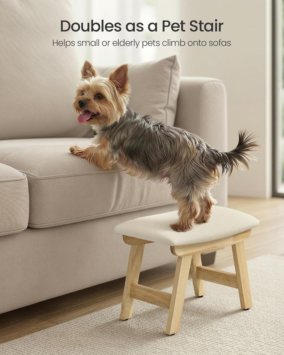 SONGMICS Foot Stool, Small Linen-Look Fabric Ottoman with Thick Cushion