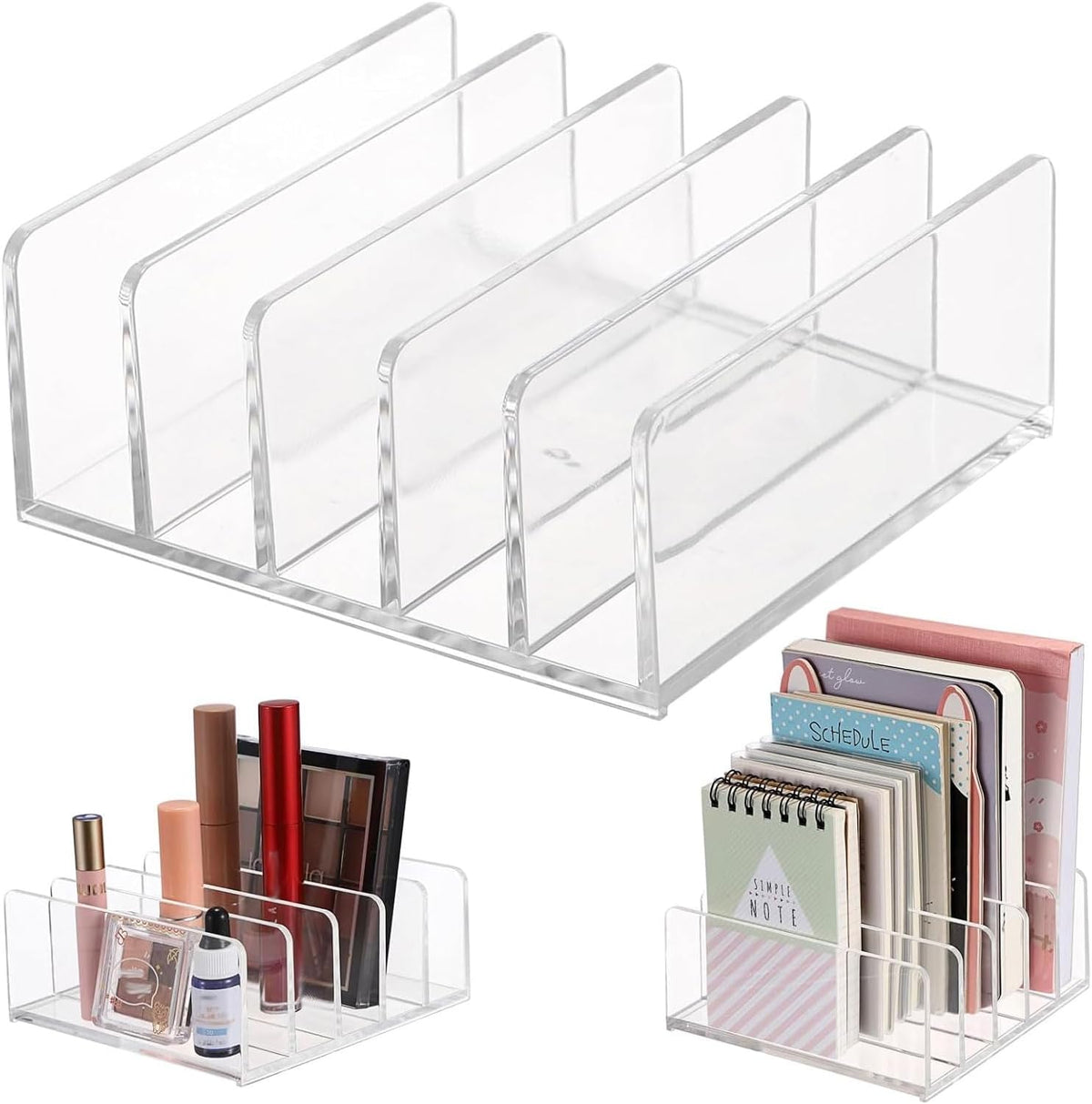 2-Pack Acrylic File Organizer for Sorting Mail - 5 Slot Mail Sorter