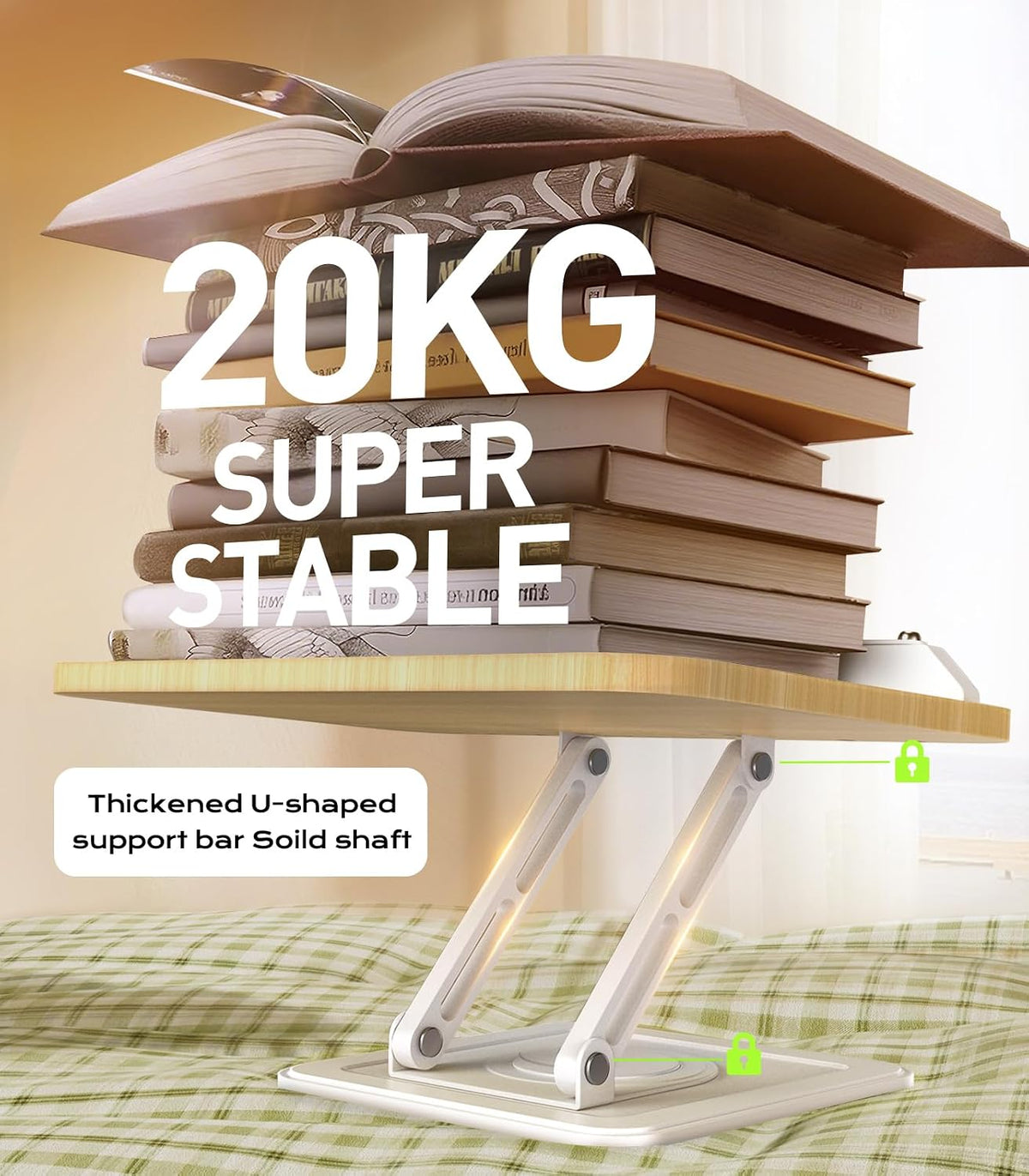 Book Stand for Reading, 360° Rotating Holder with Page Clip, Ergonomic