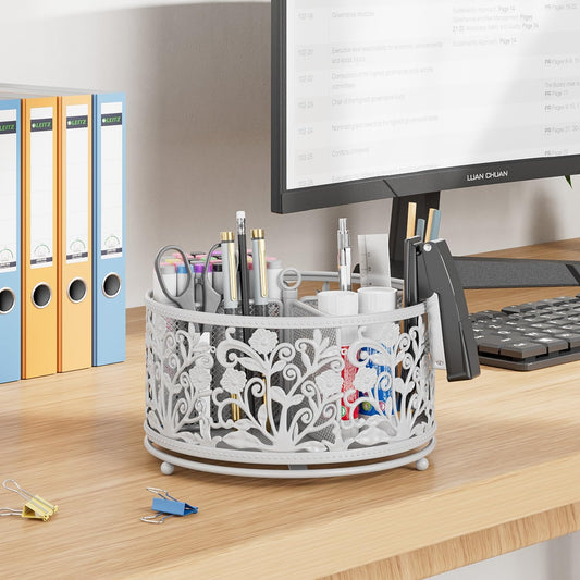 Rotating Mesh Desk Organizer - 4 Slots Cute Pen Pencil Holder Caddy