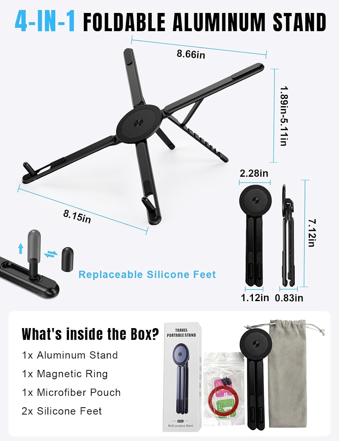 Laptop Stand - Portable Tablet Riser iPad Desk Mount, Silver