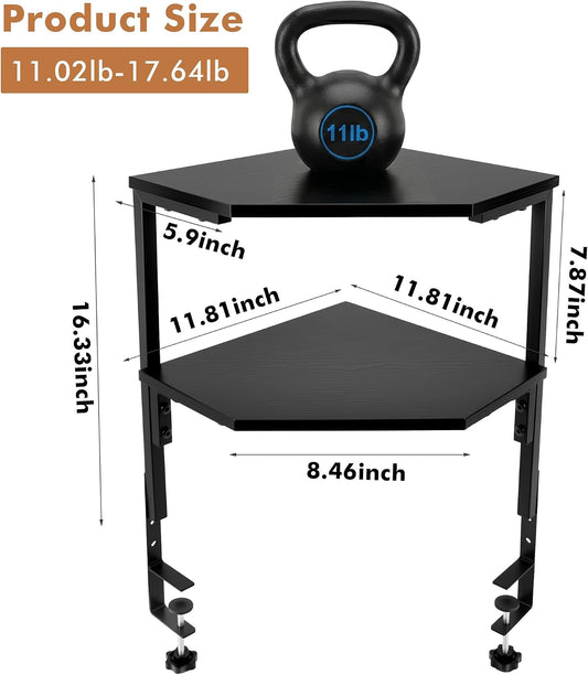 2-Tier Corner Clamp On Desk Shelf for Home Office Gaming Room