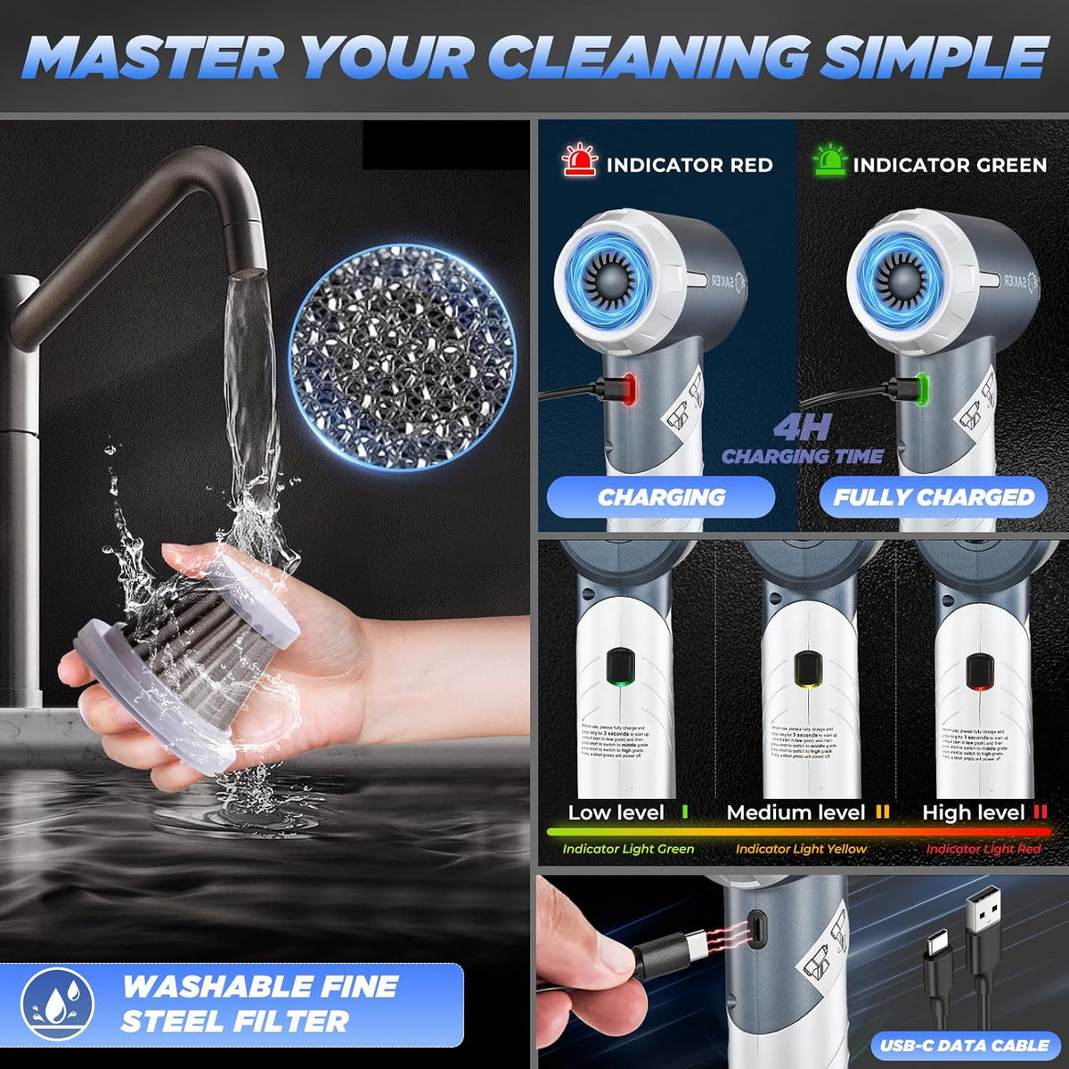 Handheld Car Vacuum Portable Cordless17000Pa HL132 Black