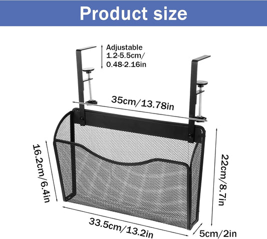 Under Desk Drawer Clamp On Mesh Metal Desk Side Storage Hanging Organizer with Adjustable F-Clamp for Office Home, Black