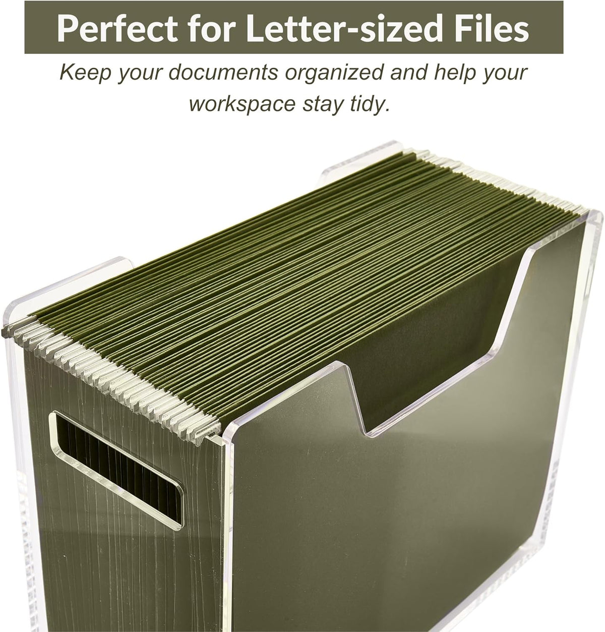 Acrylic File Holder - Clear Hanging File Organizer Box, Modern Acrylic File Folder Organizer, Lucite Hanging File Crate Bin with handles, Transparent Desktop File Folder Box for Letter Size