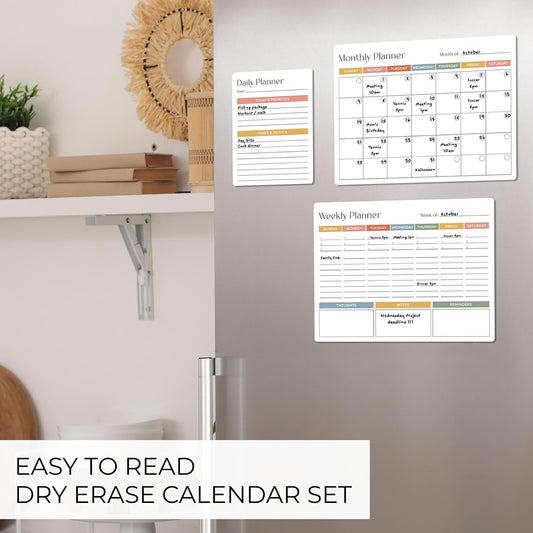 Beautiful Magnetic Dry Erase Calendar Set of 3 - Whiteboard with Marker