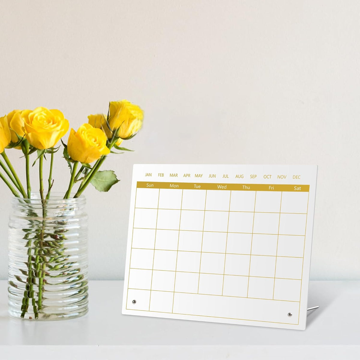Calendar Dry Erase Board,12"X10",Acrylic Desk Calendar with Stand,Pink Dry Erase Board for Home Office School